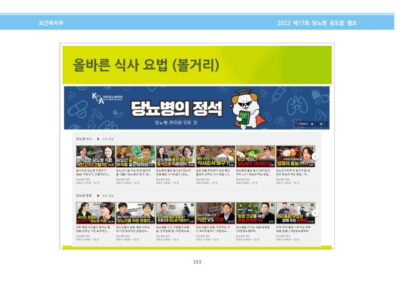 한국소아당뇨인협회 17회 공도함 캠프 E북 자료집 183페이지
