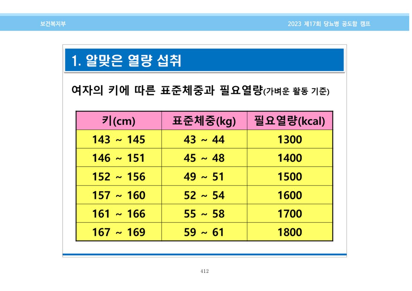 한국소아당뇨인협회 17회 공도함 캠프 E북 자료집 412페이지