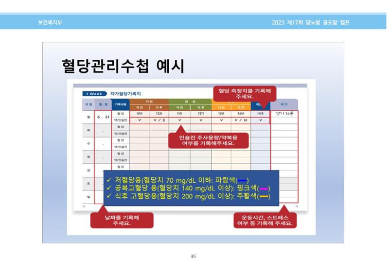 한국소아당뇨인협회 17회 공도함 캠프 E북 자료집 46페이지
