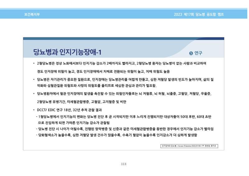 한국소아당뇨인협회 17회 공도함 캠프 E북 자료집 113페이지