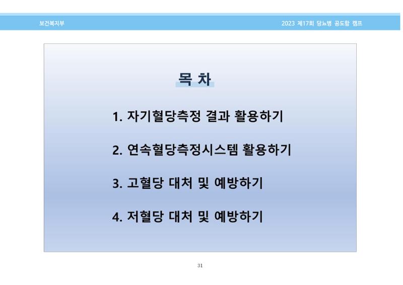 한국소아당뇨인협회 17회 공도함 캠프 E북 자료집 31페이지