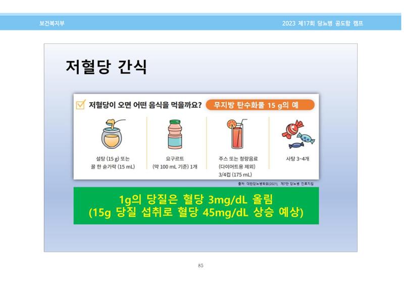한국소아당뇨인협회 17회 공도함 캠프 E북 자료집 85페이지