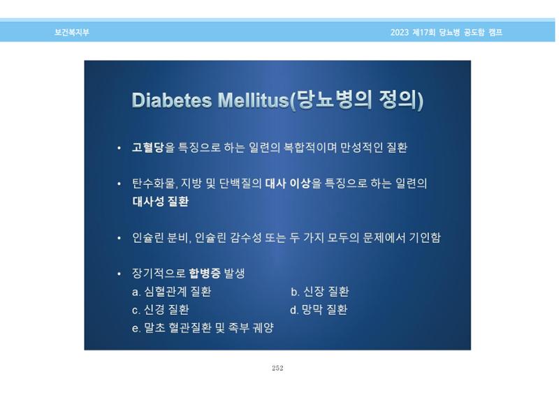 한국소아당뇨인협회 17회 공도함 캠프 E북 자료집 252페이지