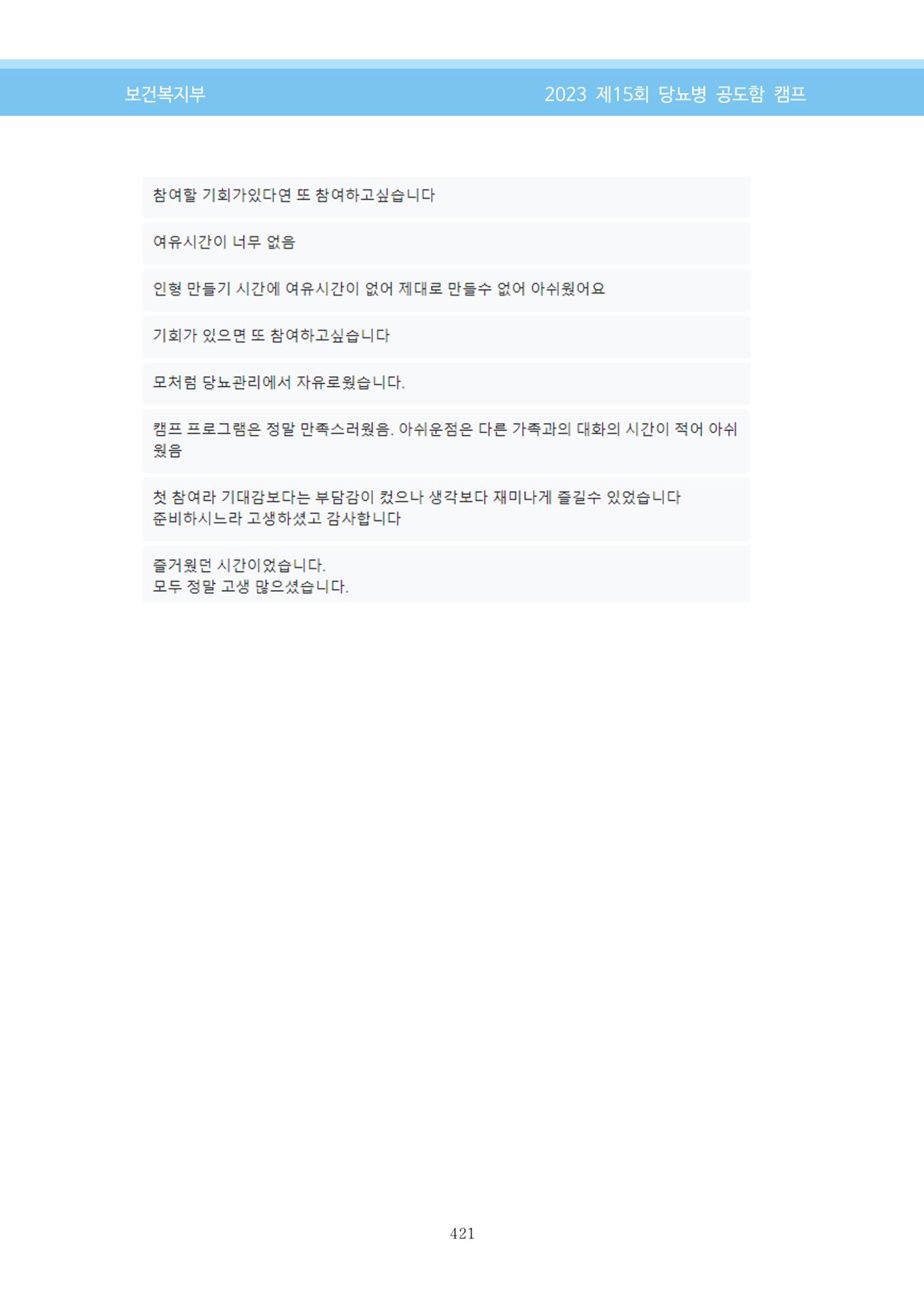 한국소아당뇨인협회 15회 공도함 캠프 E북 자료집 421페이지