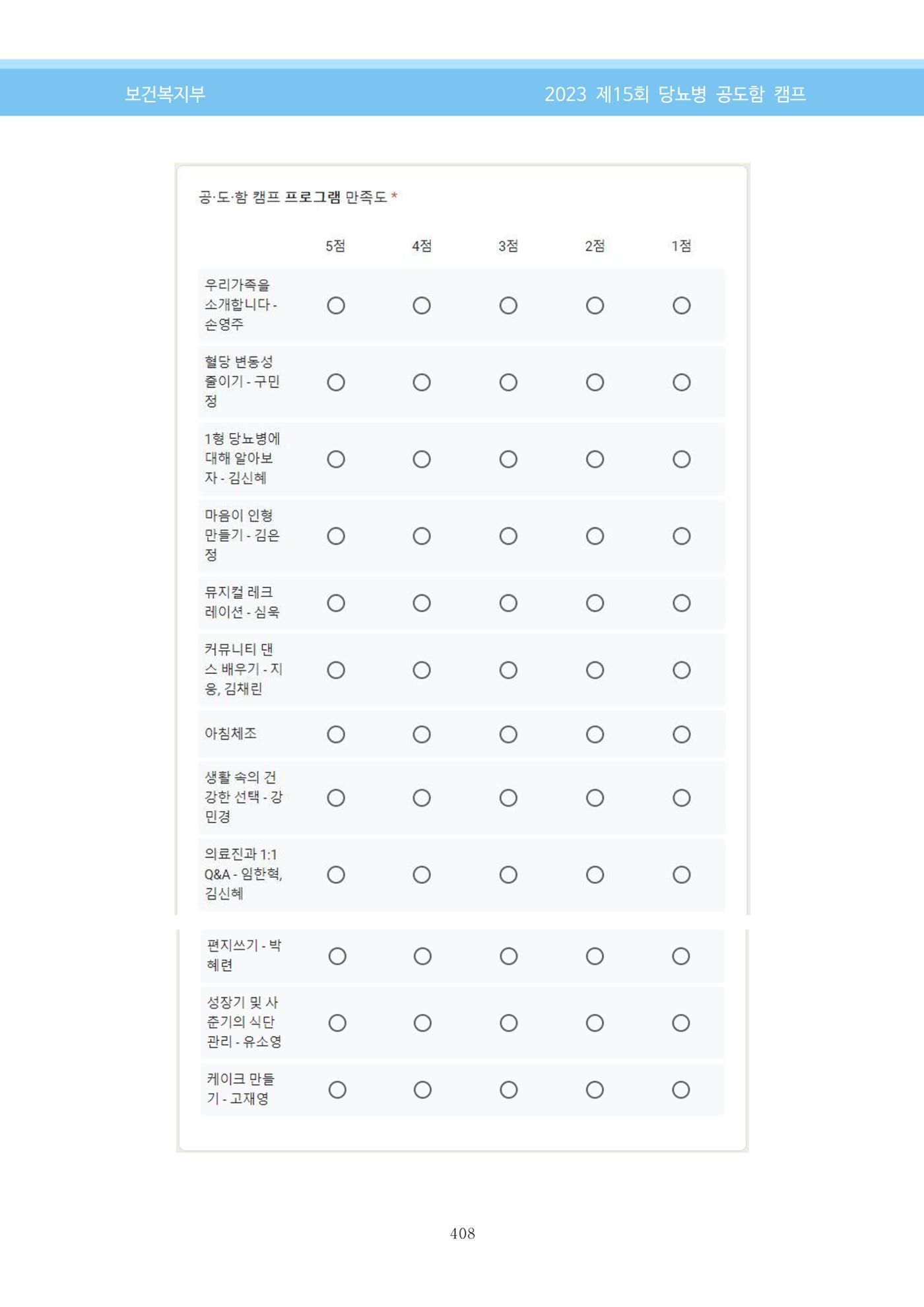 한국소아당뇨인협회 15회 공도함 캠프 E북 자료집 408페이지