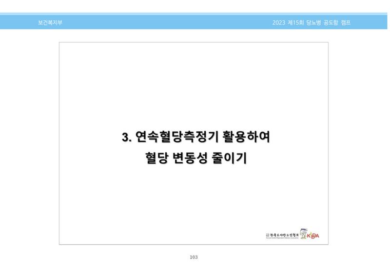 한국소아당뇨인협회 15회 공도함 캠프 E북 자료집 103페이지