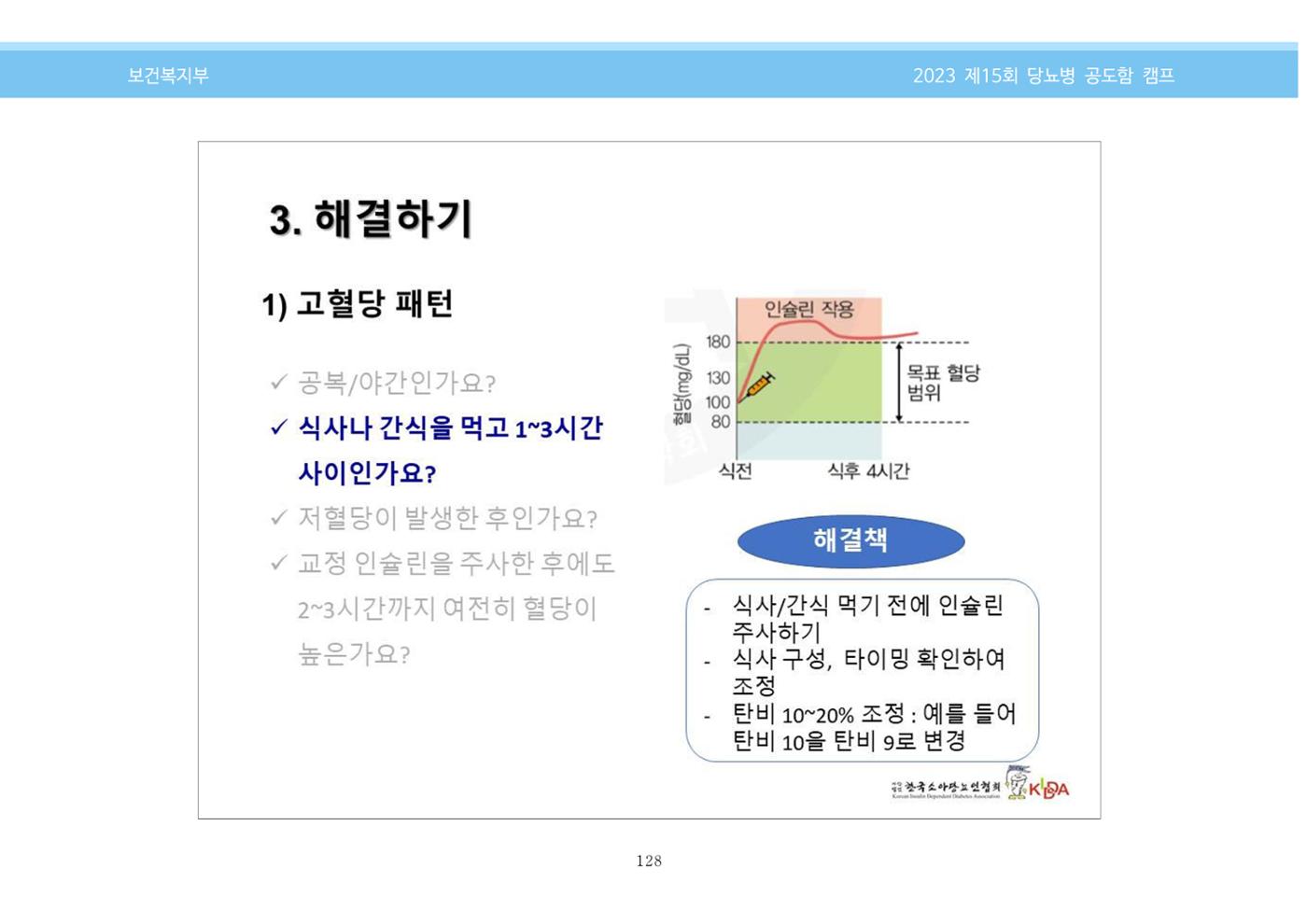 한국소아당뇨인협회 15회 공도함 캠프 E북 자료집 128페이지