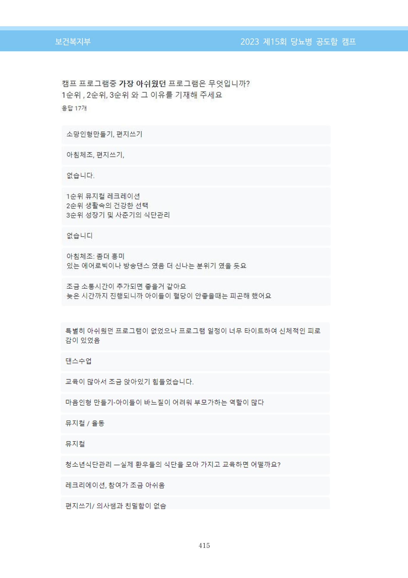 한국소아당뇨인협회 15회 공도함 캠프 E북 자료집 415페이지