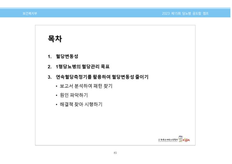 한국소아당뇨인협회 15회 공도함 캠프 E북 자료집 85페이지