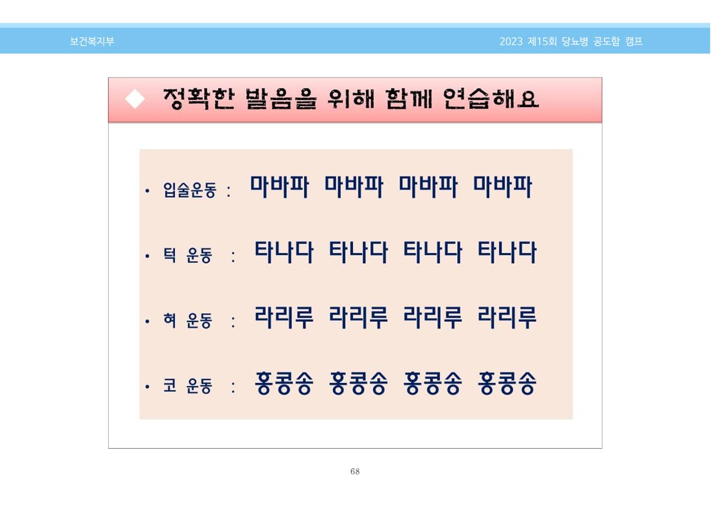 한국소아당뇨인협회 15회 공도함 캠프 E북 자료집 68페이지