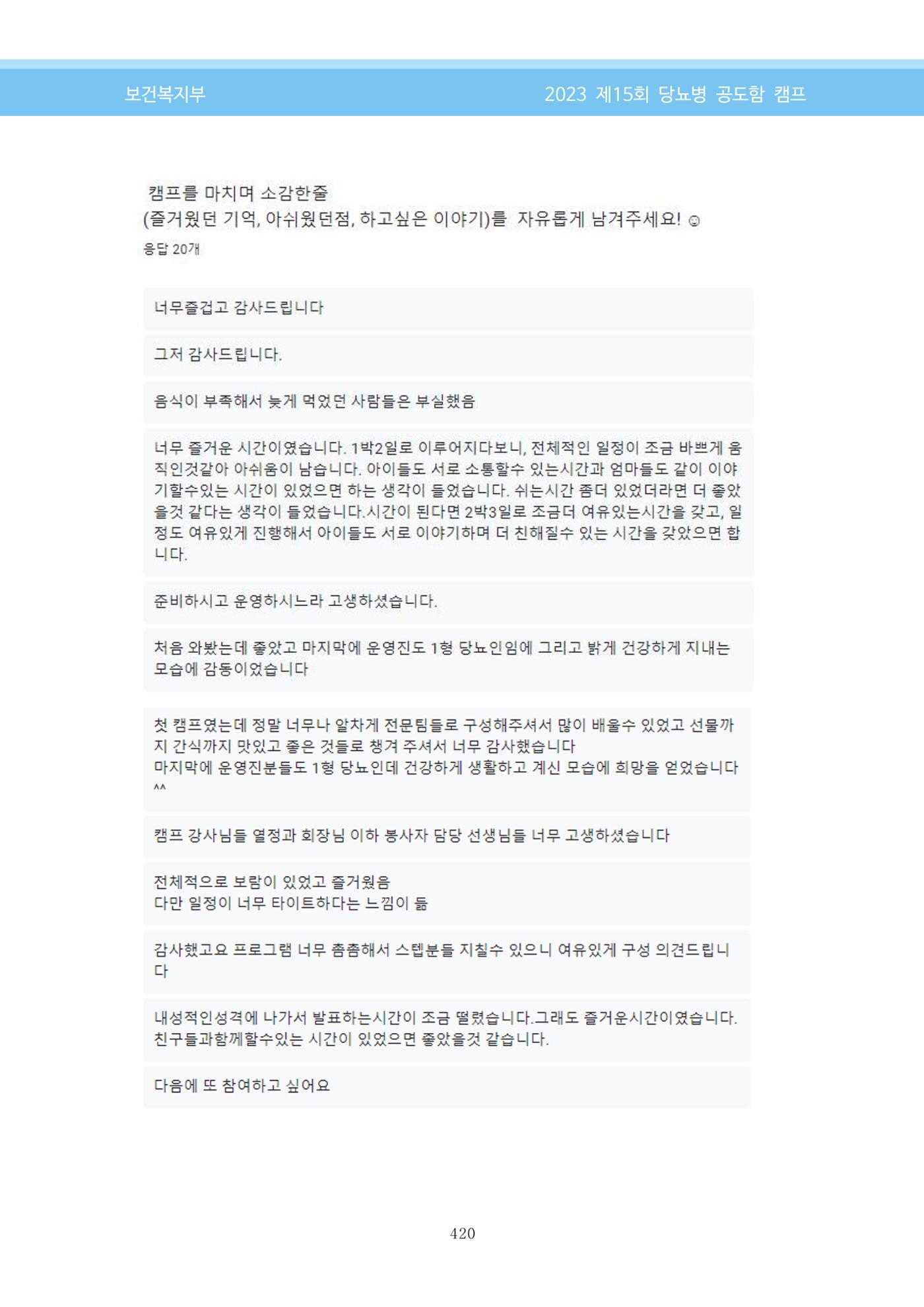 한국소아당뇨인협회 15회 공도함 캠프 E북 자료집 420페이지