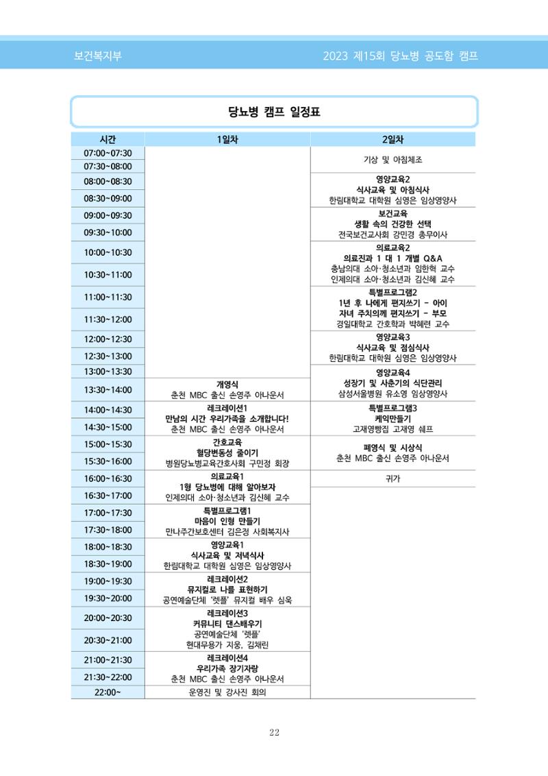 한국소아당뇨인협회 15회 공도함 캠프 E북 자료집 22페이지