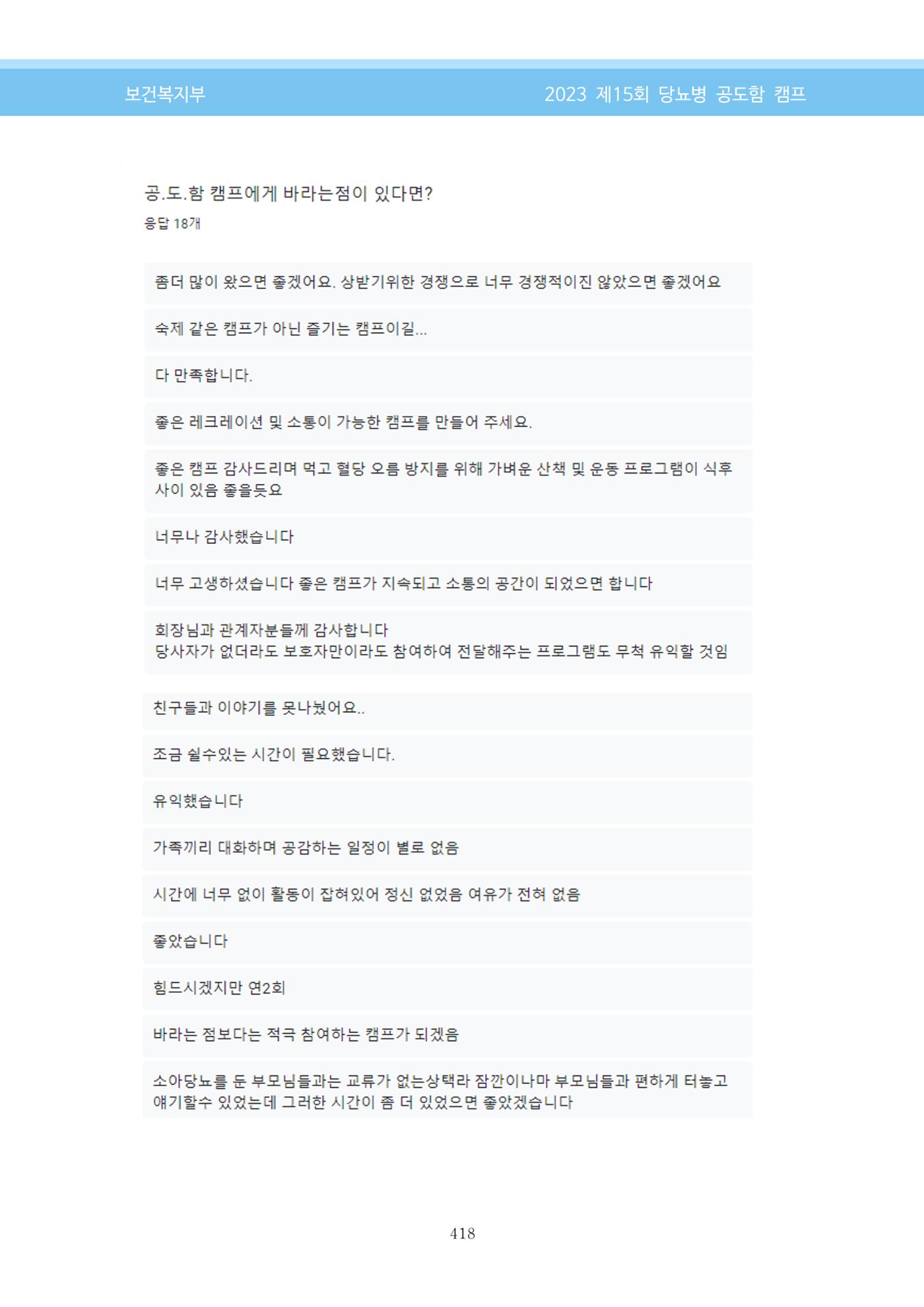 한국소아당뇨인협회 15회 공도함 캠프 E북 자료집 418페이지