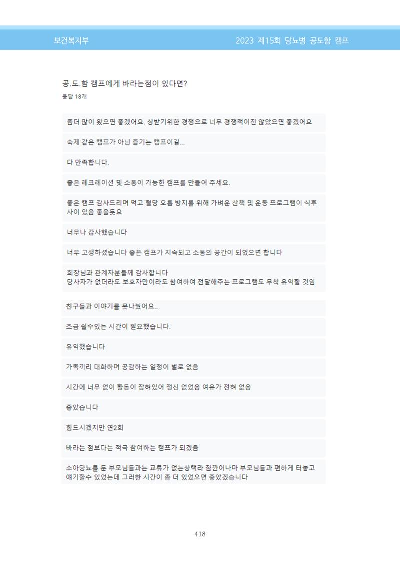 한국소아당뇨인협회 15회 공도함 캠프 E북 자료집 418페이지