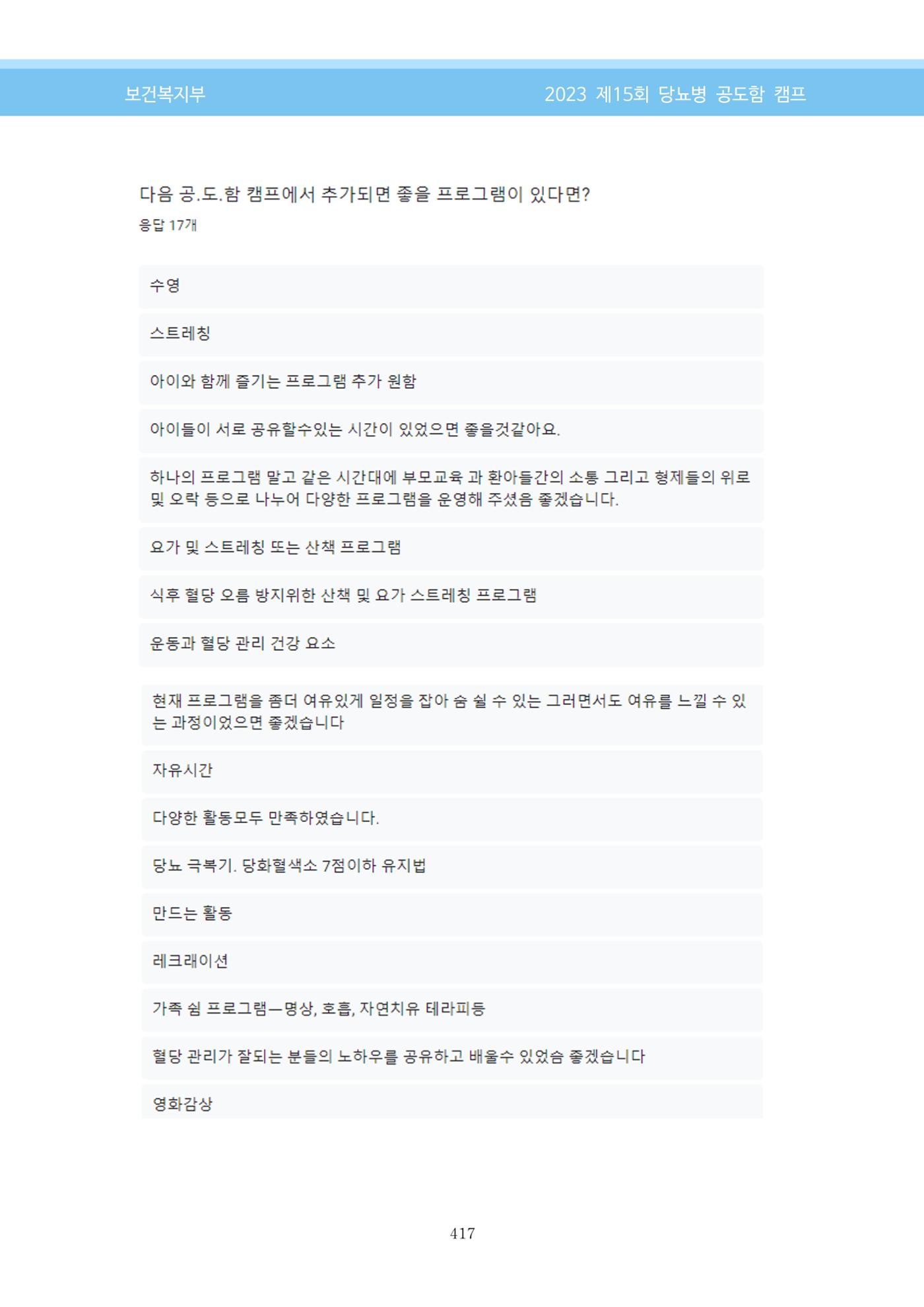 한국소아당뇨인협회 15회 공도함 캠프 E북 자료집 417페이지