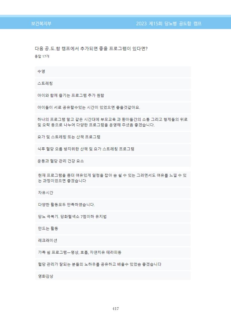 한국소아당뇨인협회 15회 공도함 캠프 E북 자료집 417페이지