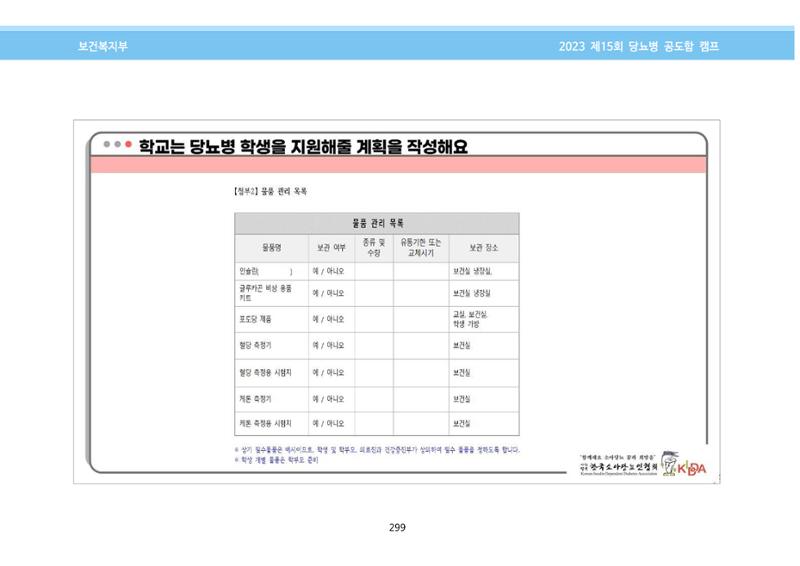 한국소아당뇨인협회 15회 공도함 캠프 E북 자료집 299페이지