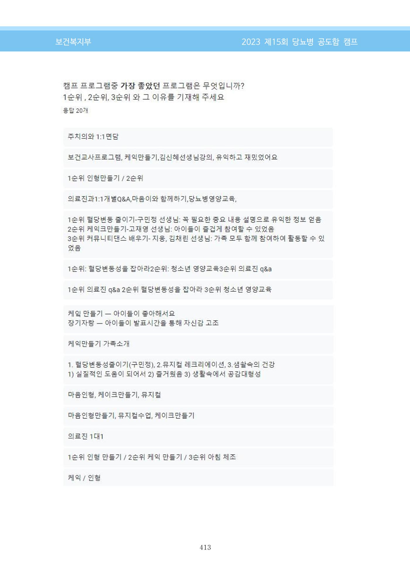 한국소아당뇨인협회 15회 공도함 캠프 E북 자료집 413페이지