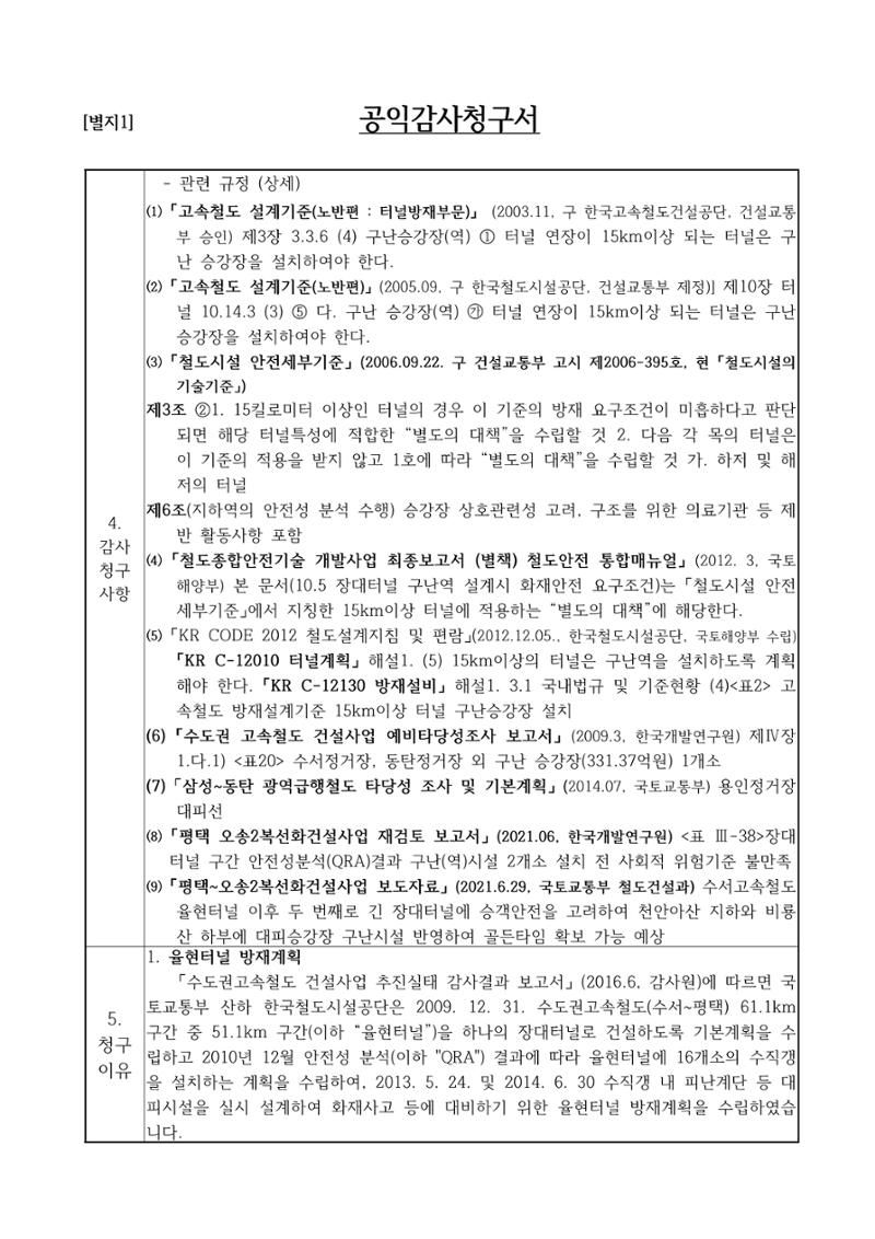 율현터널 구난승강장(역) 미비 공익감사청구 2페이지