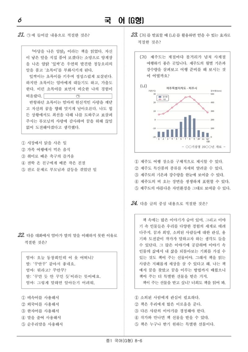 2022 기초학력 진단평가 중1  6페이지