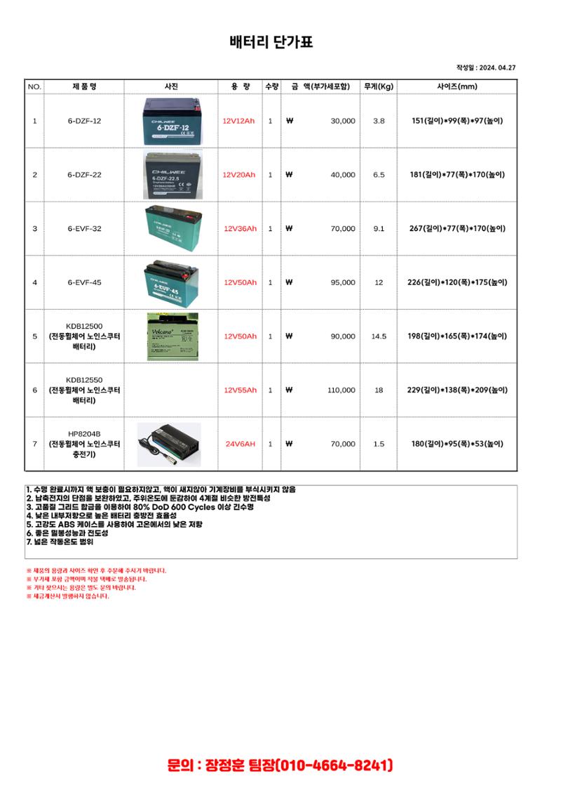 납산배터리 단가표 1페이지