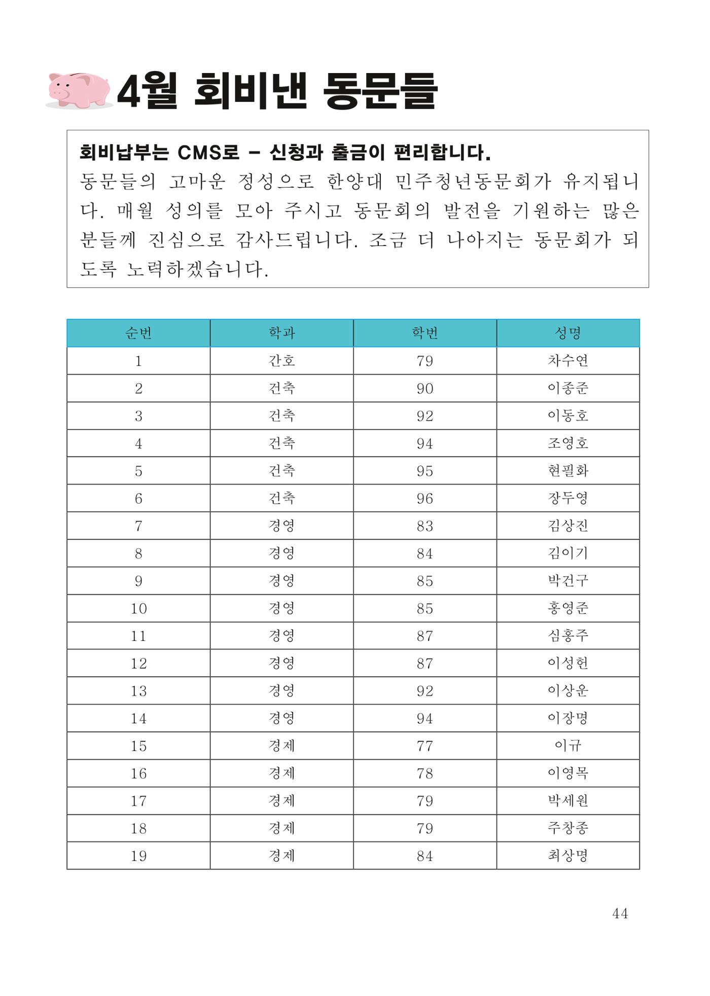 한양대 민주청년동문회 웹진 44페이지