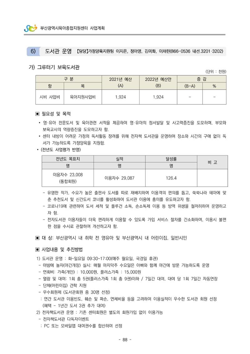2022 부산광역시육아종합지원센터 사업계획 89페이지
