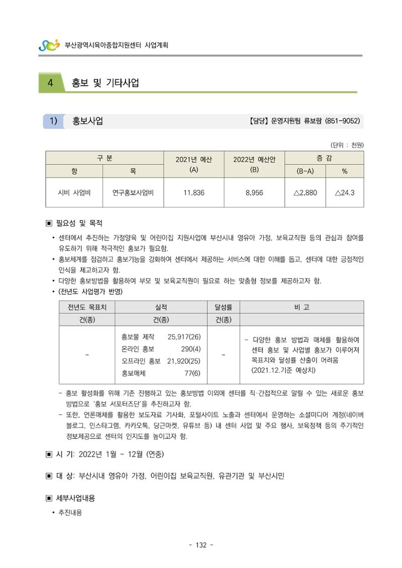 2022 부산광역시육아종합지원센터 사업계획 133페이지