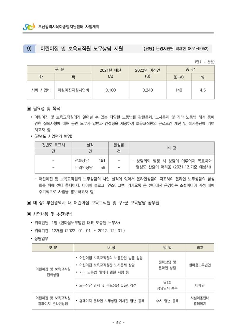2022 부산광역시육아종합지원센터 사업계획 63페이지