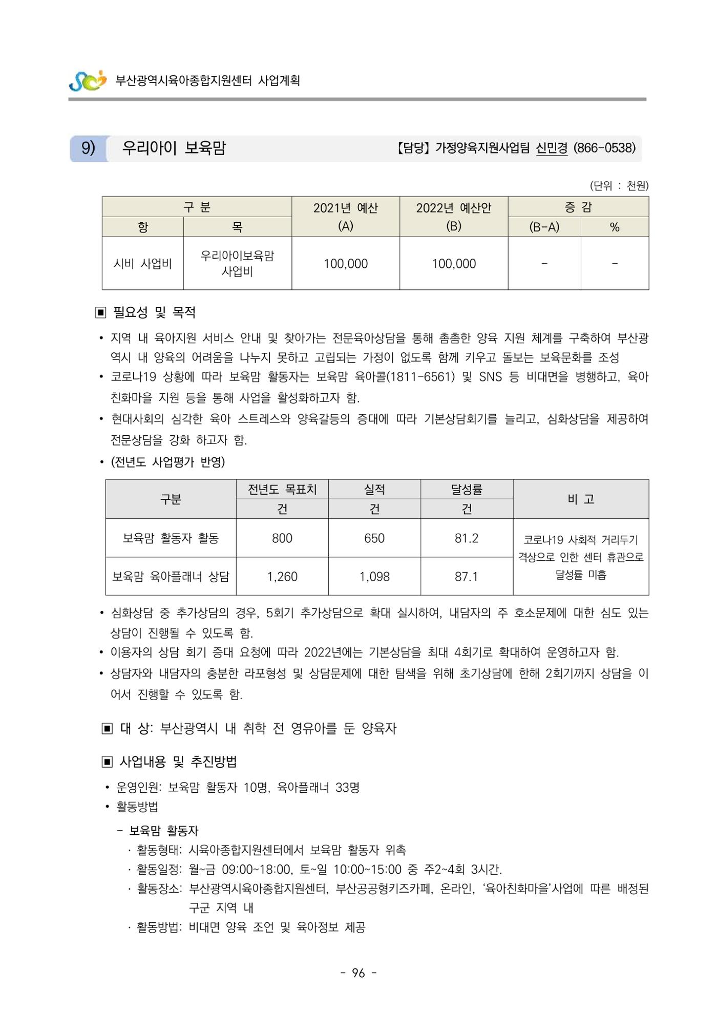2022 부산광역시육아종합지원센터 사업계획 97페이지