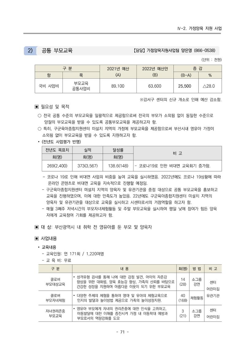 2022 부산광역시육아종합지원센터 사업계획 72페이지
