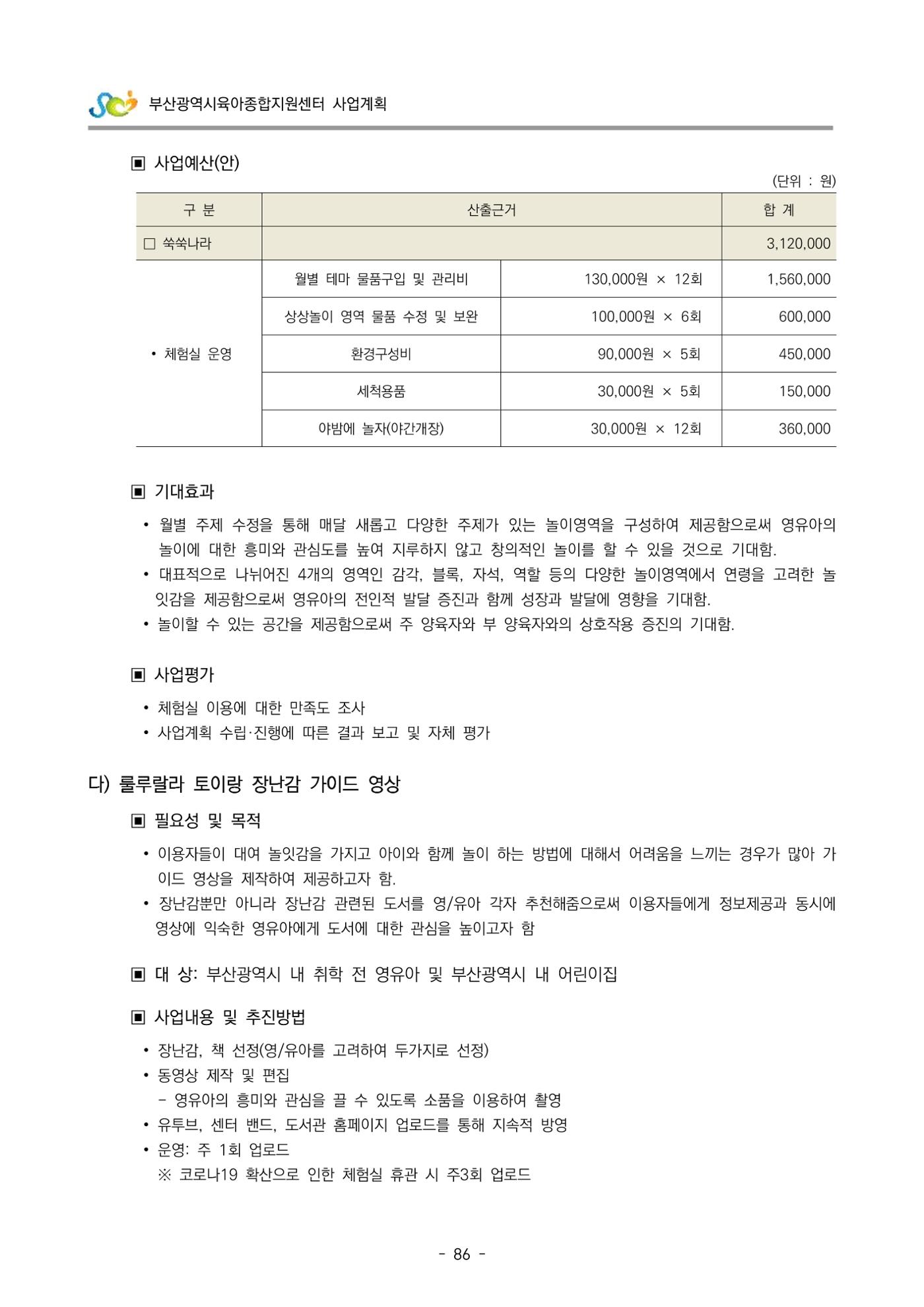 2022 부산광역시육아종합지원센터 사업계획 87페이지