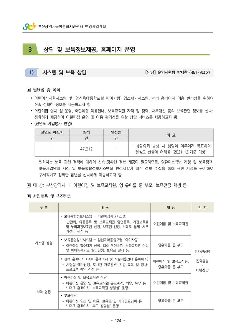 2022 부산광역시육아종합지원센터 변경사업계획서 125페이지