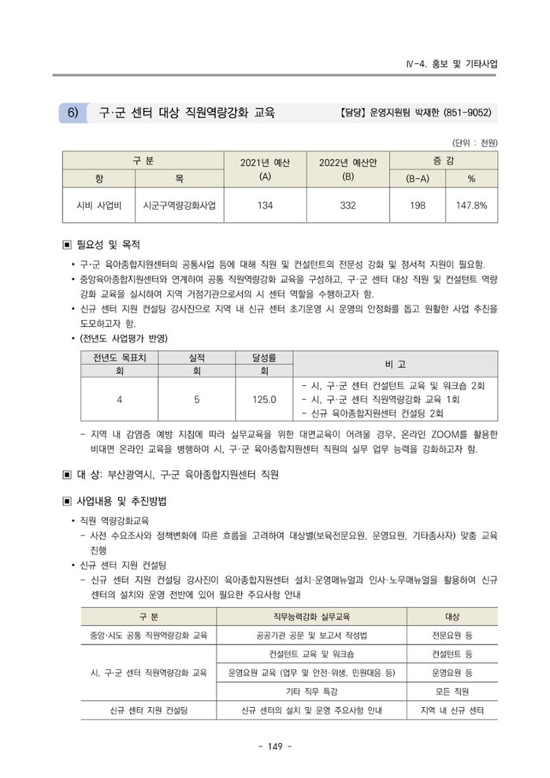 2022 부산광역시육아종합지원센터 변경사업계획서 150페이지