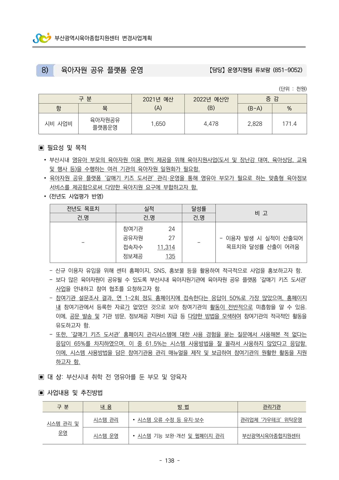 2022 부산광역시육아종합지원센터 변경사업계획서 139페이지