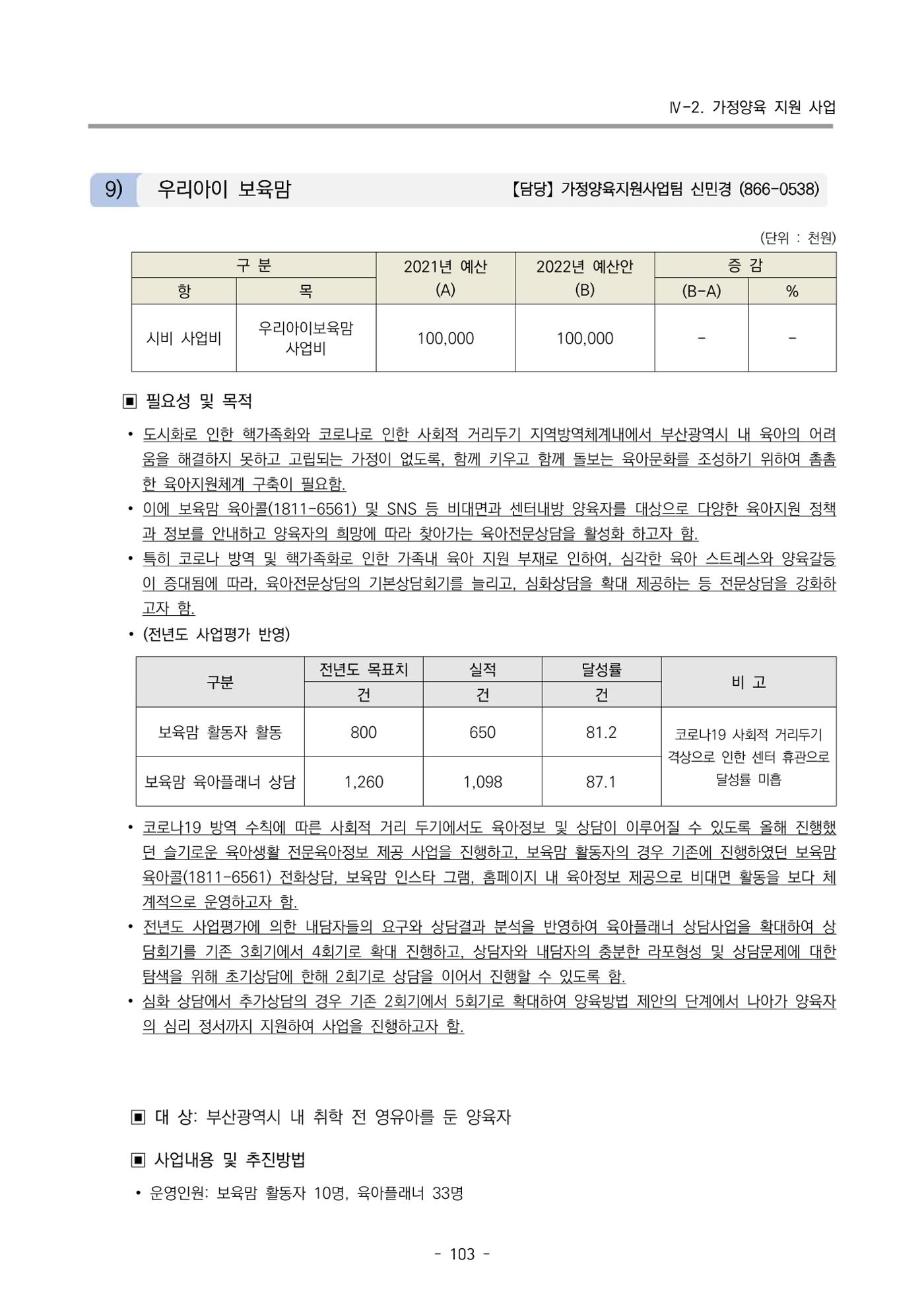 2022 부산광역시육아종합지원센터 변경사업계획서 104페이지
