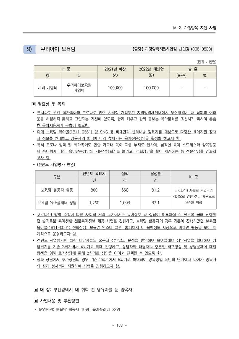2022 부산광역시육아종합지원센터 변경사업계획서 104페이지