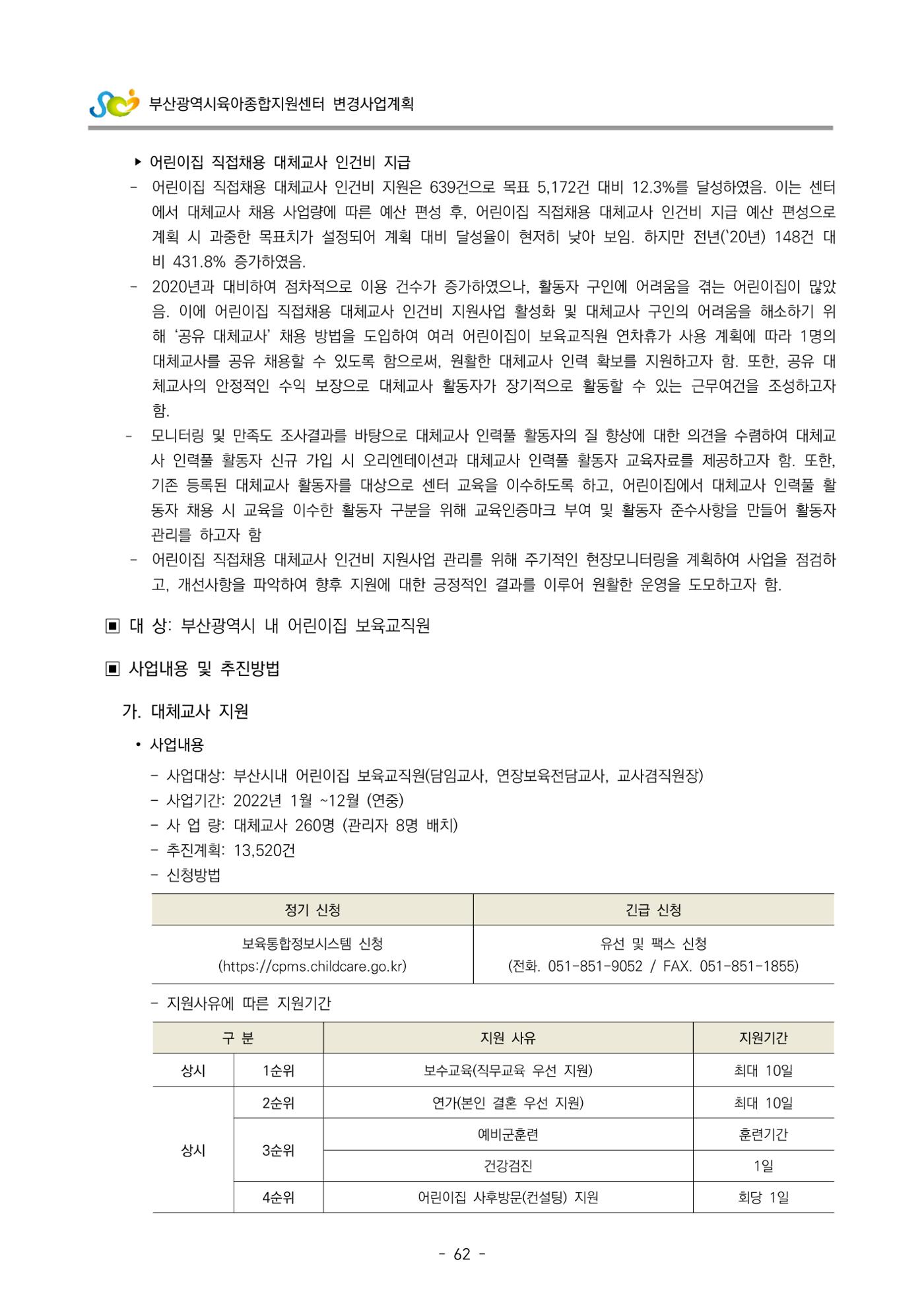 2022 부산광역시육아종합지원센터 변경사업계획서 63페이지
