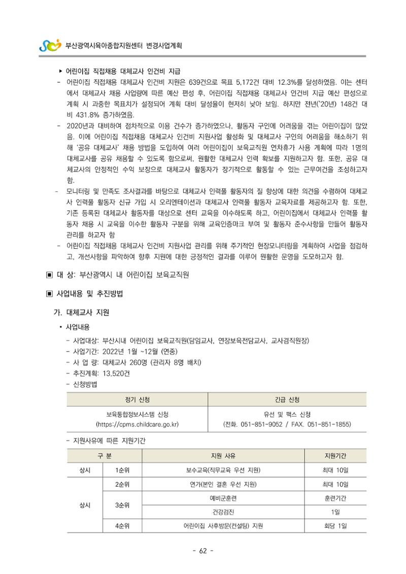 2022 부산광역시육아종합지원센터 변경사업계획서 63페이지