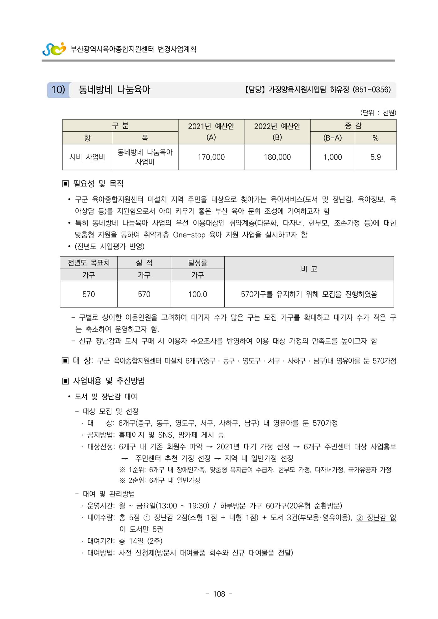 2022 부산광역시육아종합지원센터 변경사업계획서 109페이지