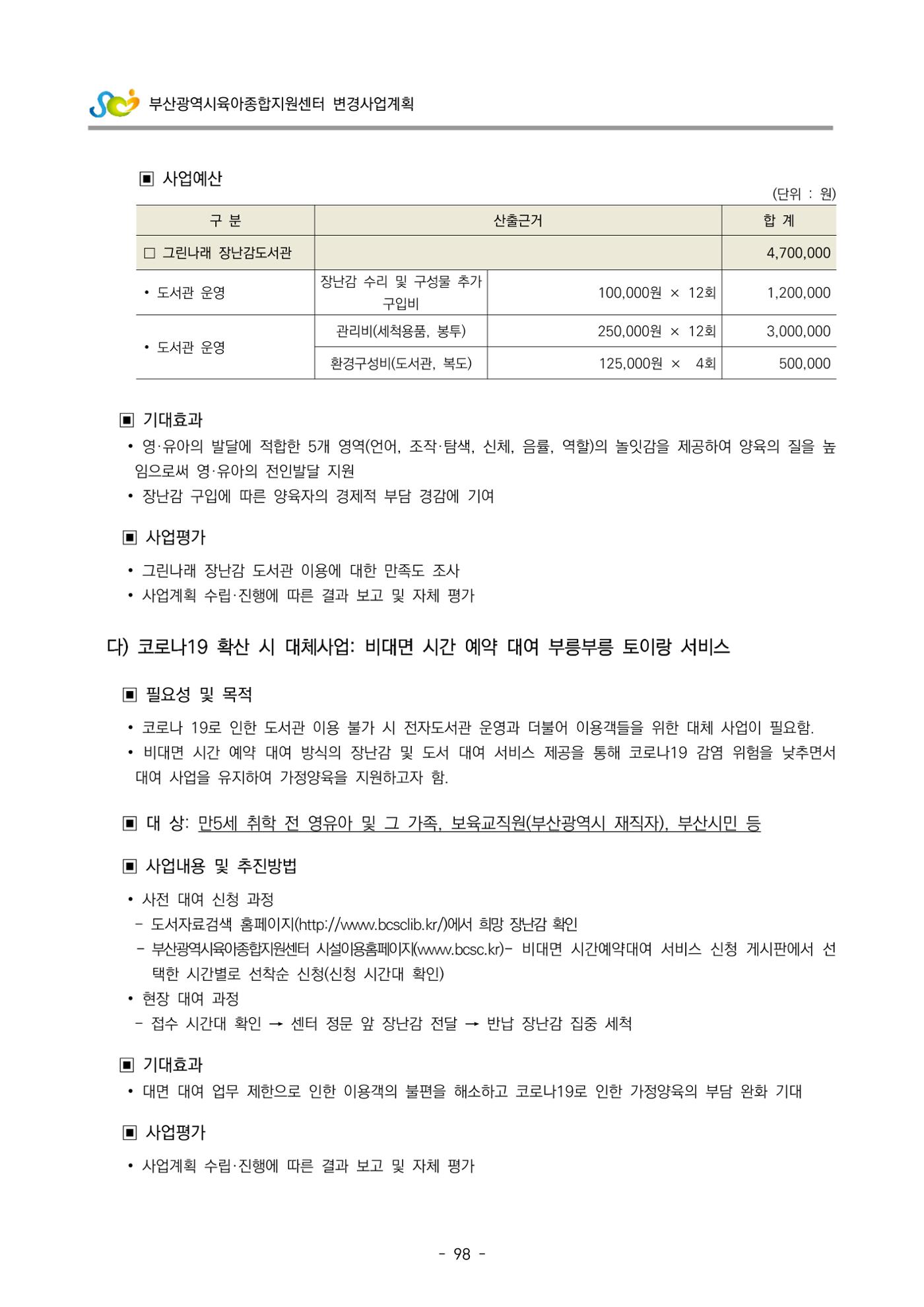 2022 부산광역시육아종합지원센터 변경사업계획서 99페이지