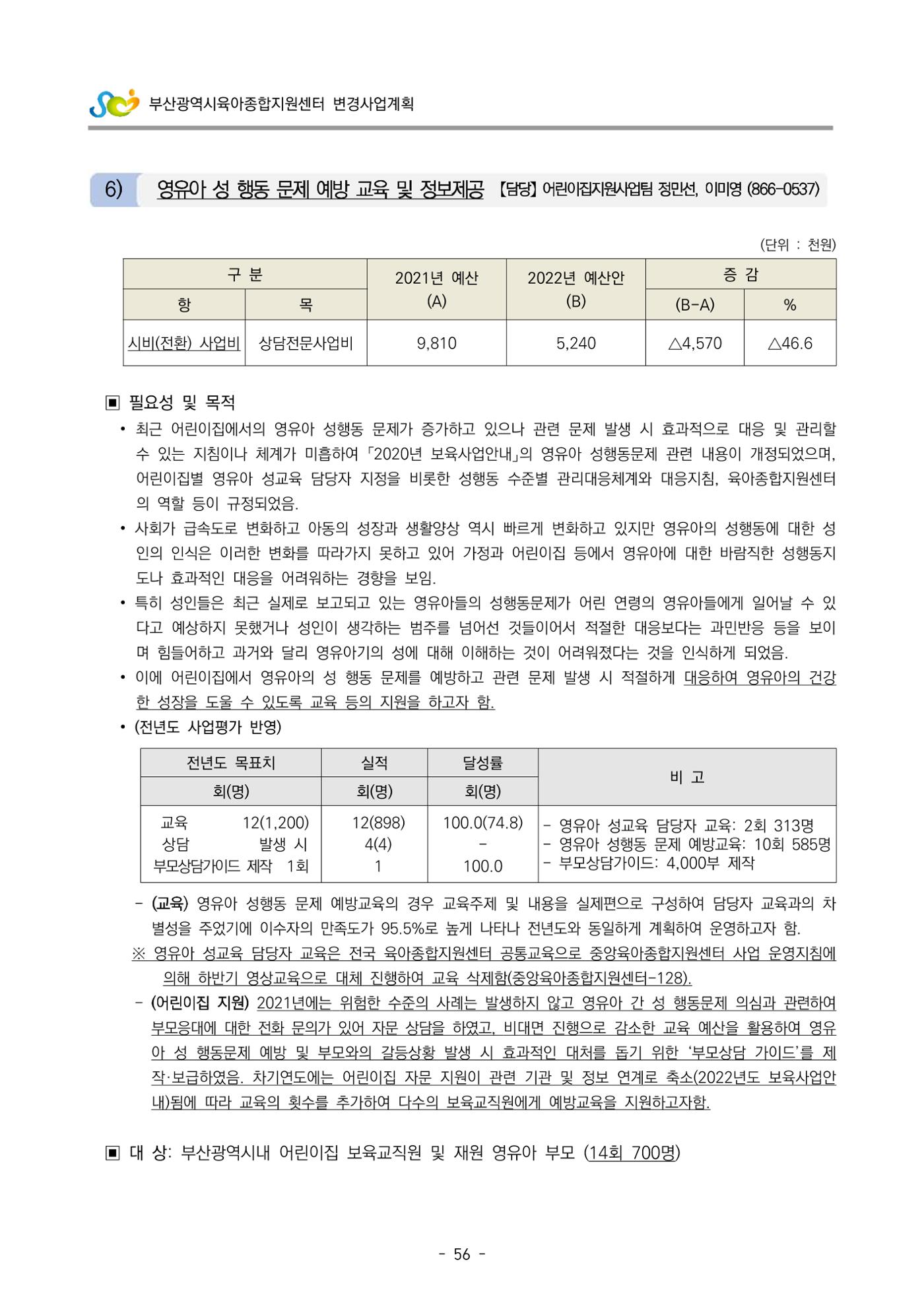 2022 부산광역시육아종합지원센터 변경사업계획서 57페이지