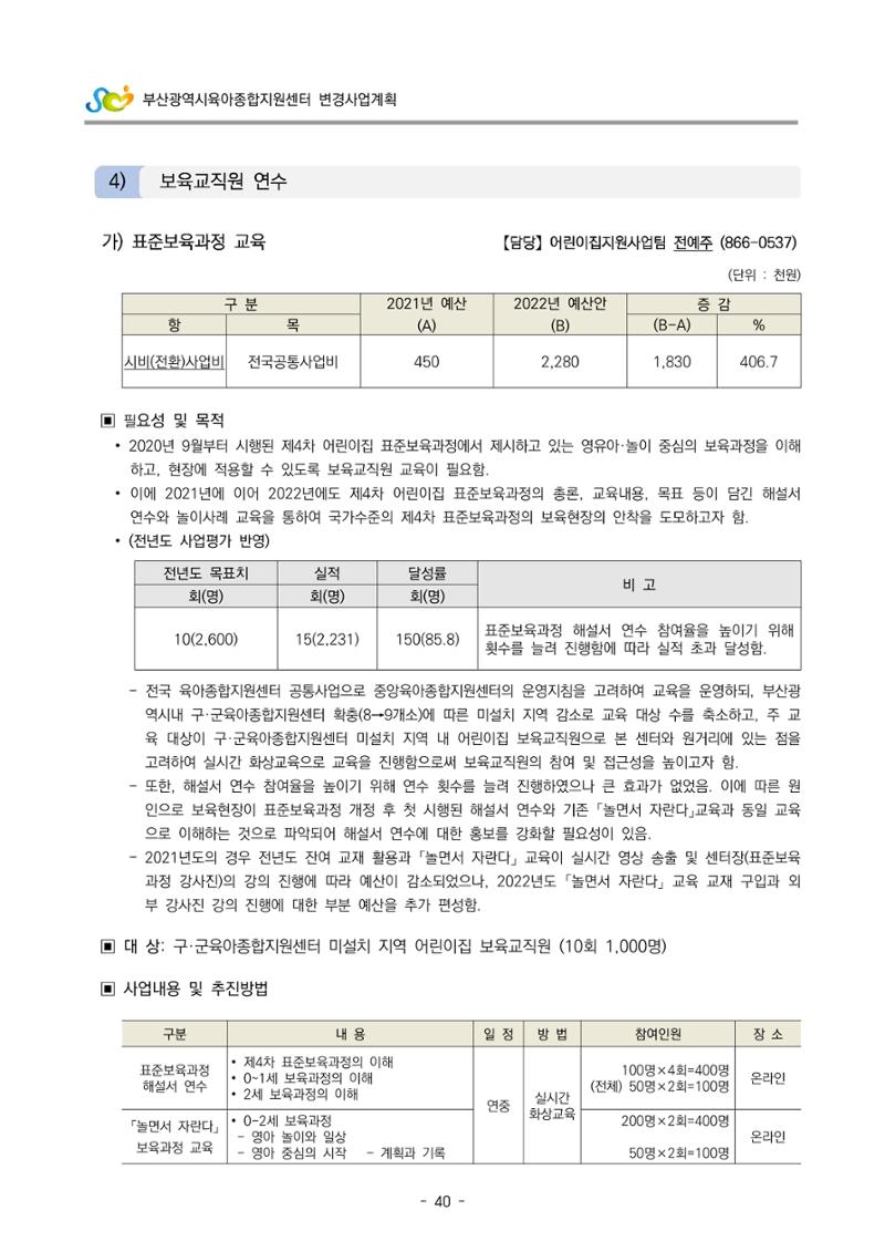 2022 부산광역시육아종합지원센터 변경사업계획서 41페이지