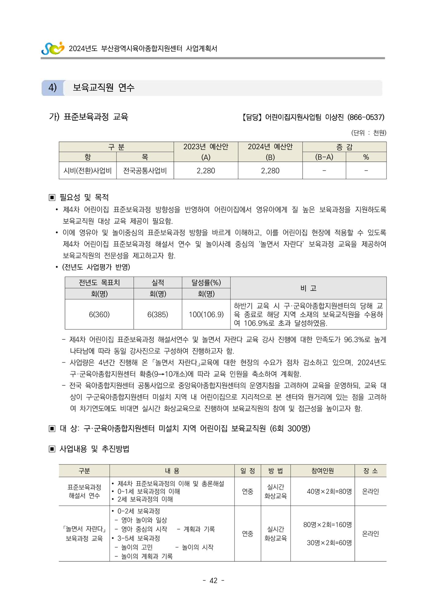 2024 부산광역시육아종합지원센터 사업계획서 43페이지