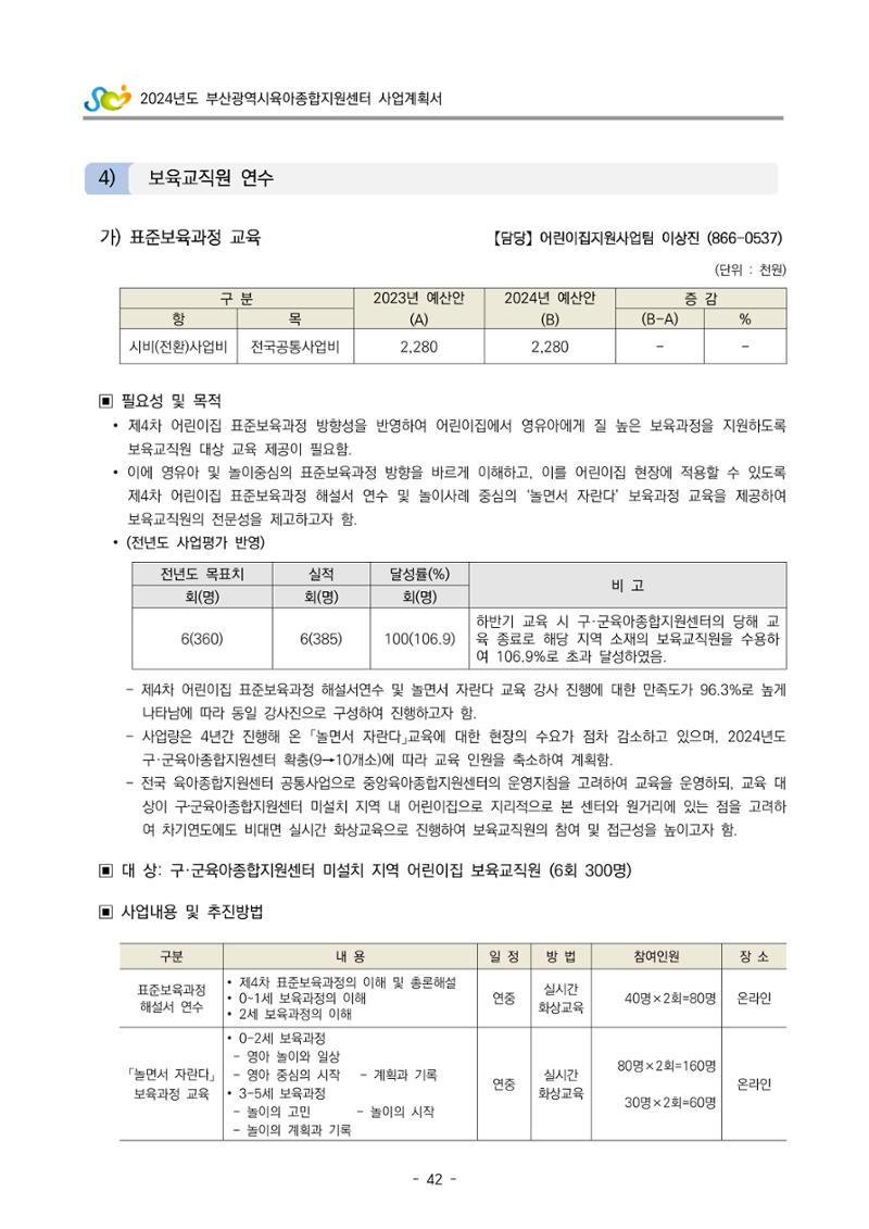 2024 부산광역시육아종합지원센터 사업계획서 43페이지