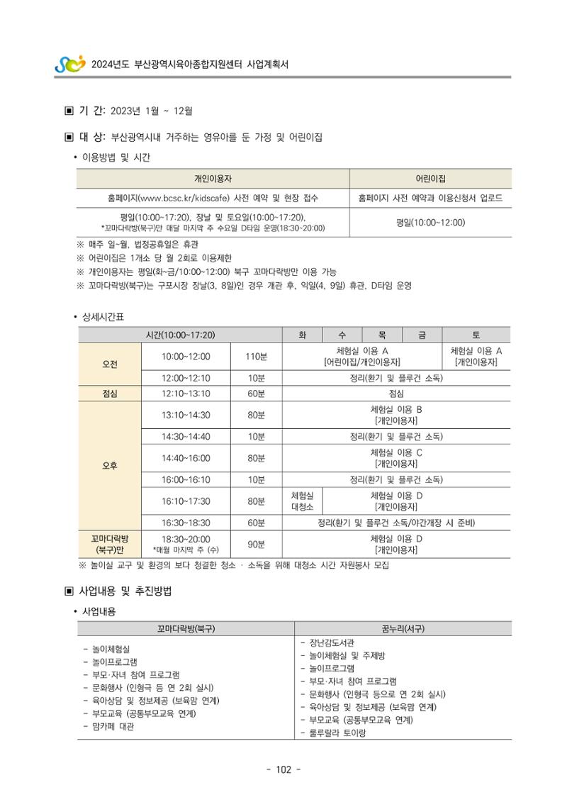 2024 부산광역시육아종합지원센터 사업계획서 103페이지