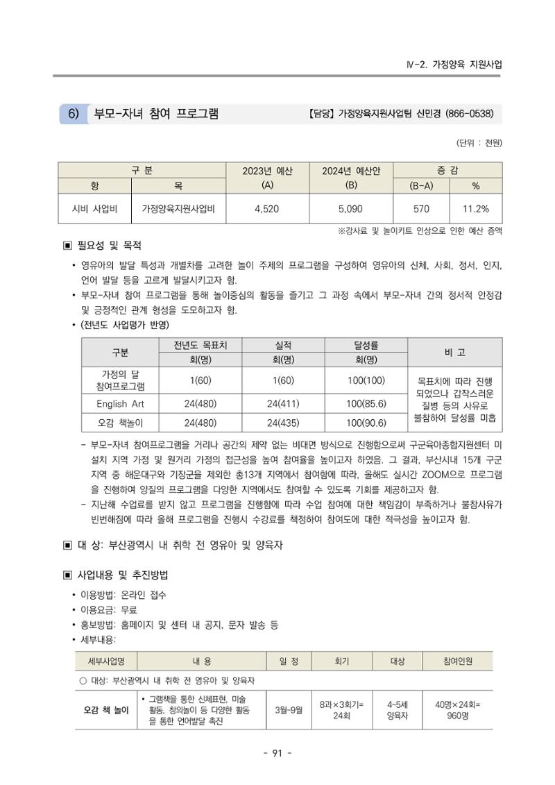 2024 부산광역시육아종합지원센터 사업계획서 92페이지
