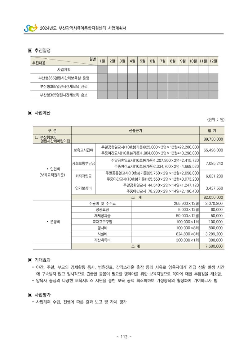 2024 부산광역시육아종합지원센터 사업계획서 113페이지