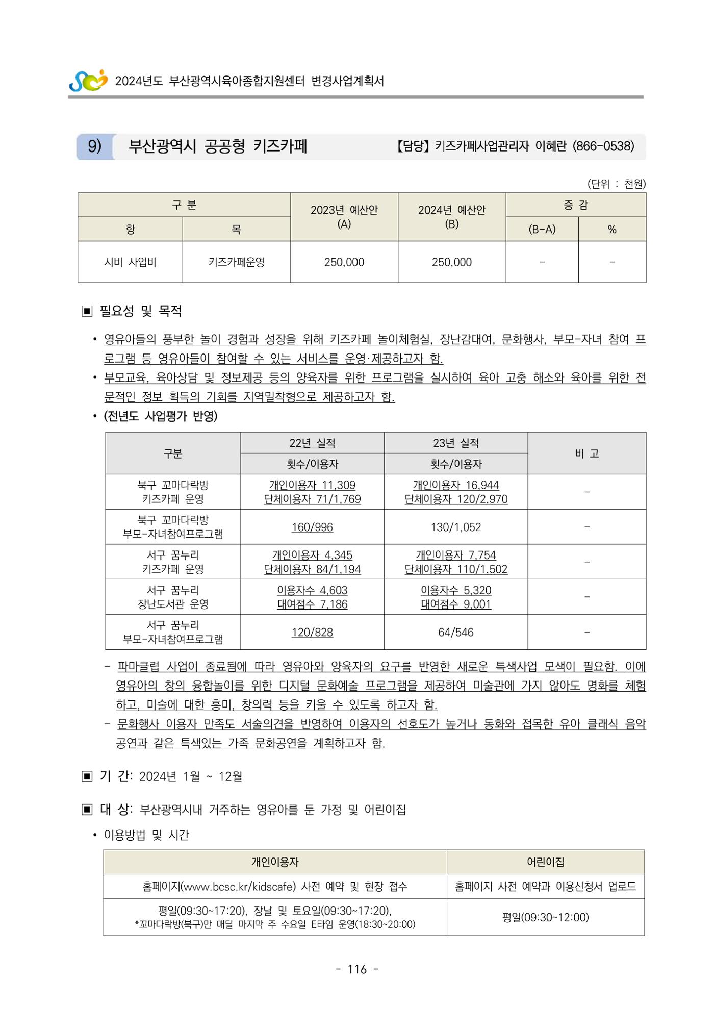 2024 부산광역시육아종합지원센터 변경사업계획(안) 117페이지