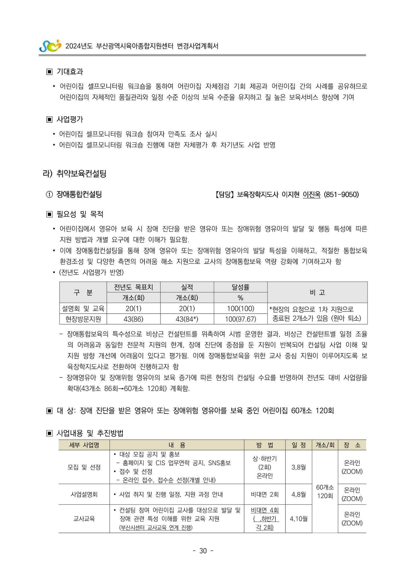 2024 부산광역시육아종합지원센터 변경사업계획(안) 31페이지